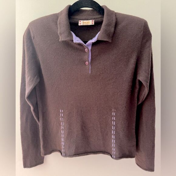Vintage Cottagecore Rue Jacob Chocolate Lavender Cashmere Collared Sweater Sz 42 - Picture 1 of 7